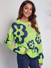 Load image into Gallery viewer, Flower Pattern Round Neck Long Sleeve Sweater