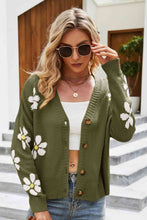 Load image into Gallery viewer, Floral Ribbed Trim Drop Shoulder Cardigan