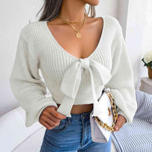 Load image into Gallery viewer, Tie-Front Rib-Knit Cropped Sweater