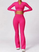 Load image into Gallery viewer, Zip Up Baseball Collar Outerwear and High Waist Pants Active Set