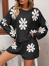 Load image into Gallery viewer, Floral Print Raglan Sleeve Knit Top and Tie Front Sweater Shorts Set