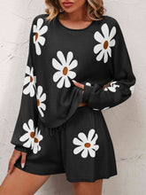 Load image into Gallery viewer, Floral Print Raglan Sleeve Knit Top and Tie Front Sweater Shorts Set