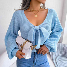 Load image into Gallery viewer, Tie-Front Rib-Knit Cropped Sweater