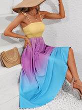 Load image into Gallery viewer, Color Block Tie Shoulder Smocked Maxi Dress