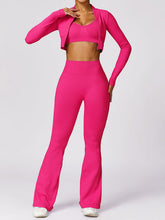 Load image into Gallery viewer, Zip Up Baseball Collar Outerwear and High Waist Pants Active Set