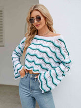 Load image into Gallery viewer, Round Neck Openwork Flare Sleeve Knit Top