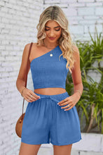 Load image into Gallery viewer, Smocked One-Shoulder Sleeveless Top and Shorts Set