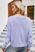 Load image into Gallery viewer, Floral Ribbed Trim Drop Shoulder Cardigan