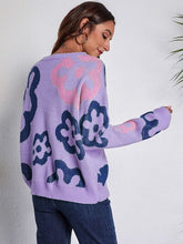 Load image into Gallery viewer, Flower Pattern Round Neck Long Sleeve Sweater