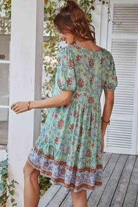 Tie Neck Short Sleeve Mini Dress