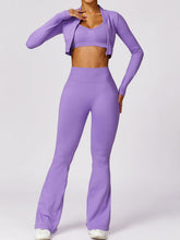 Load image into Gallery viewer, Zip Up Baseball Collar Outerwear and High Waist Pants Active Set