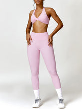 Load image into Gallery viewer, Twisted Halter Neck Bra and High Waist Leggings Active Set