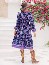 Load image into Gallery viewer, Printed Tie Neck Long Sleeve Midi Dress