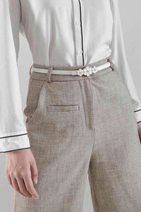 Flower Decor Skinny PU Belt
