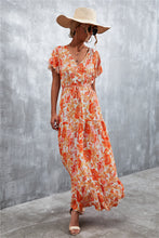 Load image into Gallery viewer, Floral Buttoned Drawstring Waist Tiered Dress