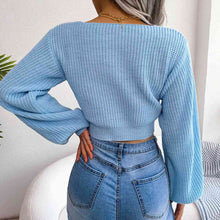 Load image into Gallery viewer, Tie-Front Rib-Knit Cropped Sweater