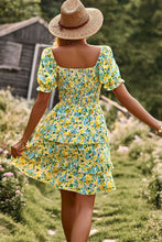 Load image into Gallery viewer, Smocked Sweetheart Neck Flounce Sleeve Mini Dress