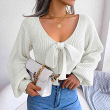 Load image into Gallery viewer, Tie-Front Rib-Knit Cropped Sweater
