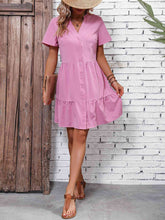 Load image into Gallery viewer, Short Sleeve Buttoned Tiered Dress