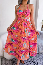 Load image into Gallery viewer, Botanical Print Tied Backless Cutout Slit Dress