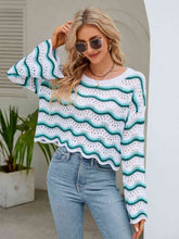 Load image into Gallery viewer, Round Neck Openwork Flare Sleeve Knit Top