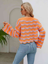 Load image into Gallery viewer, Round Neck Openwork Flare Sleeve Knit Top