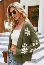 Load image into Gallery viewer, Floral Ribbed Trim Drop Shoulder Cardigan