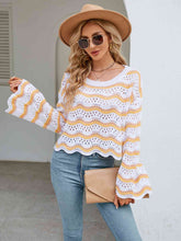 Load image into Gallery viewer, Round Neck Openwork Flare Sleeve Knit Top