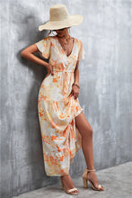 Load image into Gallery viewer, Floral Buttoned Drawstring Waist Tiered Dress