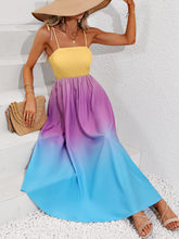 Load image into Gallery viewer, Color Block Tie Shoulder Smocked Maxi Dress